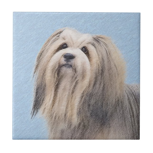Havanese (Silber) Malerei - Niedliche Original Hun Fliese (Vorderseite)