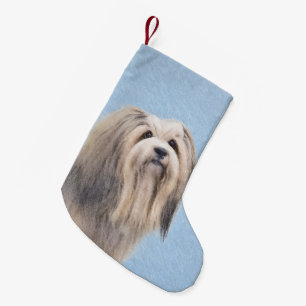 Havanese (Silber) Malerei - Niedliche Original Hun Kleiner Weihnachtsstrumpf