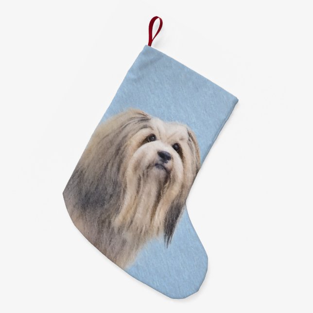 Havanese (Silber) Malerei - Niedliche Original Hun Kleiner Weihnachtsstrumpf (Vorderansicht (hängend))