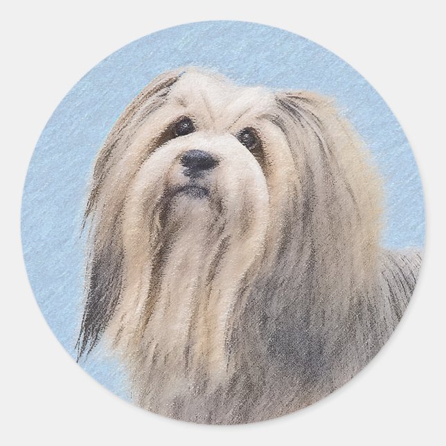 Havanese (Silber) Malerei - Niedliche Original Hun Runder Aufkleber (Vorderseite)