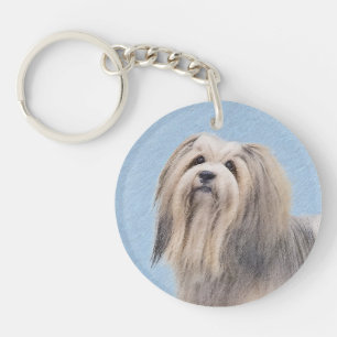 Havanese (Silber) Malerei - Niedliche Original Hun Schlüsselanhänger