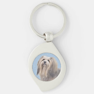 Havanese (Silber) Malerei - Niedliche Original Hun Schlüsselanhänger