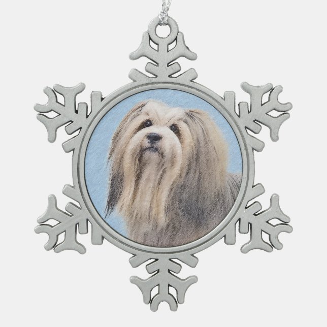 Havanese (Silber) Malerei - Niedliche Original Hun Schneeflocken Zinn-Ornament (Vorderseite)