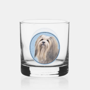 Havanese (Silber) Malerei - Niedliche Original Hun Whiskyglas