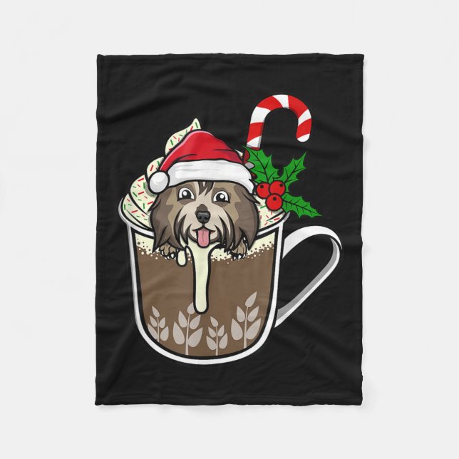 Havanese sitzt in Kakao-heiße Schokolade Christm Fleecedecke (Vorderseite)