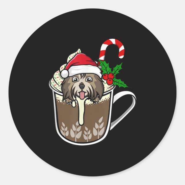 Havanese sitzt in Kakao-heiße Schokolade Christm Runder Aufkleber (Vorderseite)