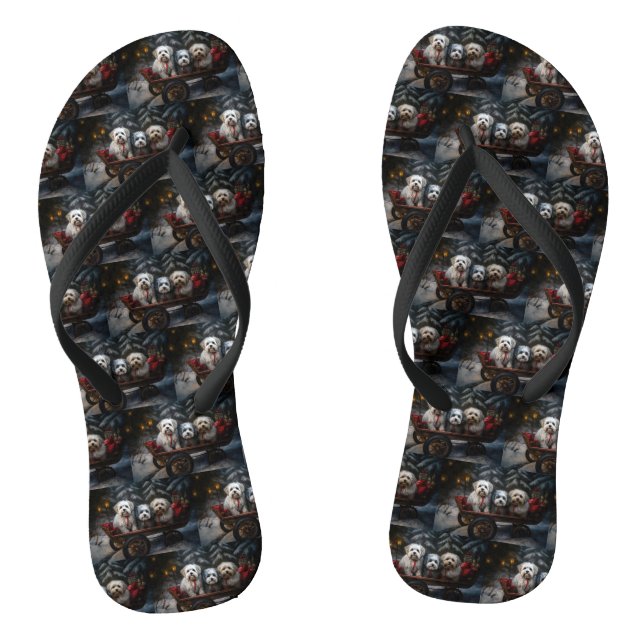 Havanese Snowy Sleigh Weihnachtsdekor Flip Flops (Fußbett)