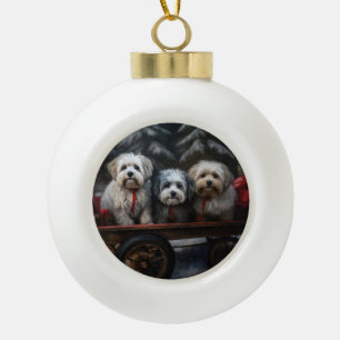 Havanese Snowy Sleigh Weihnachtsdekor Keramik Kugel-Ornament