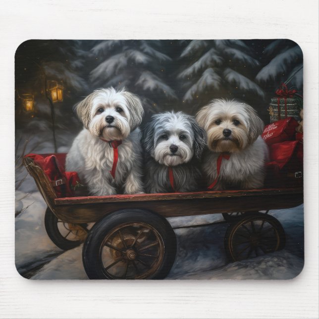 Havanese Snowy Sleigh Weihnachtsdekor Mousepad (Vorne)