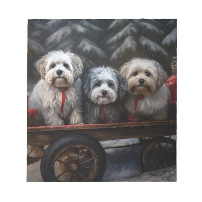 Havanese Snowy Sleigh Weihnachtsdekor Notizblock (Vorderseite)