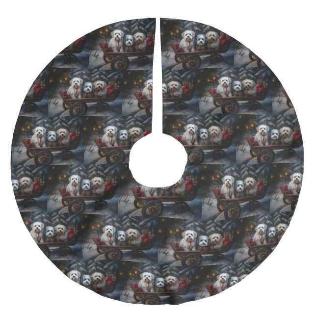 Havanese Snowy Sleigh Weihnachtsdekor Polyester Weihnachtsbaumdecke (Vorderseite)