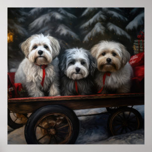 Havanese Snowy Sleigh Weihnachtsdekor Poster