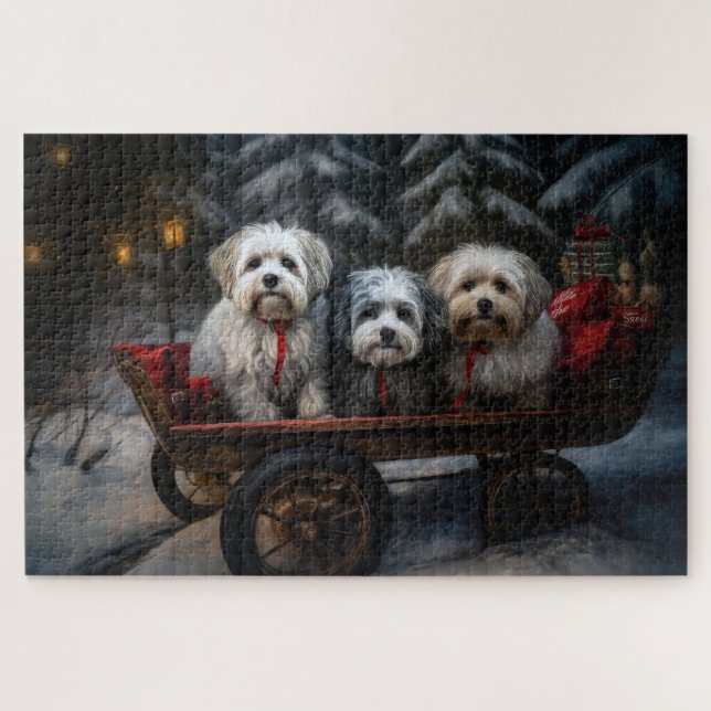 Havanese Snowy Sleigh Weihnachtsdekor Puzzle (Horizontal)