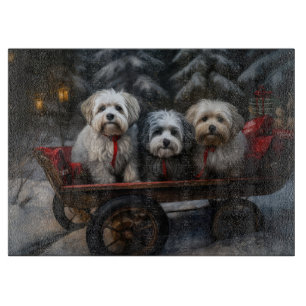 Havanese Snowy Sleigh Weihnachtsdekor Schneidebrett