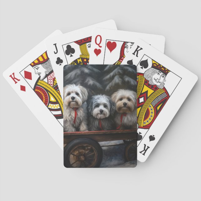 Havanese Snowy Sleigh Weihnachtsdekor Spielkarten (Rückseite)
