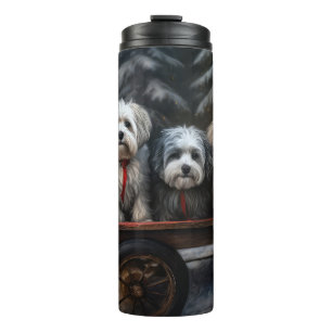 Havanese Snowy Sleigh Weihnachtsdekor Thermosbecher
