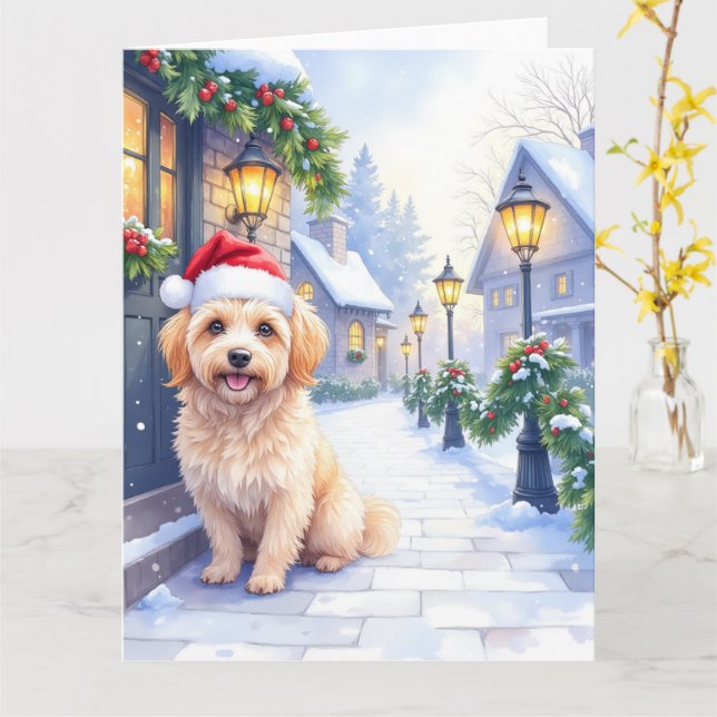 Havanese Snowy Village Walk Santa Hat Christmas Karte (Gelbe Blume)