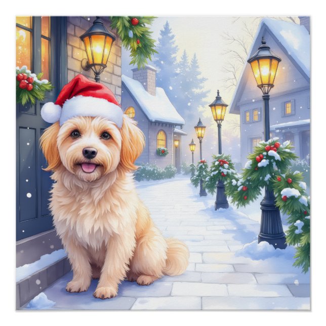 Havanese Snowy Village Walk Santa Hat Christmas Poster (Vorderseite)