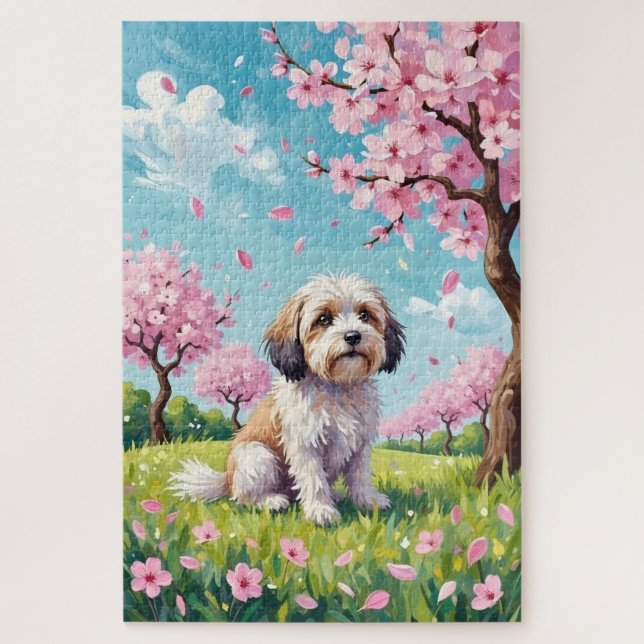 Havanese Spring Cherry Blossom Dog Puzzle (Vertikal)