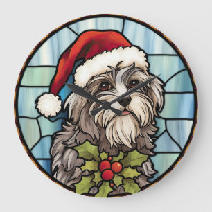 Havanese Stached Glass Christmas Große Wanduhr