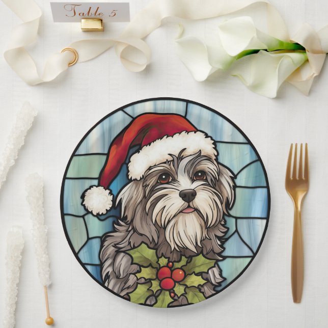 Havanese Stached Glass Christmas Pappteller (Hochzeit)