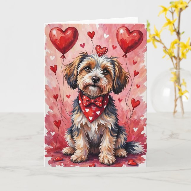 Havanese Valentine’s Day Dog with Hearts Red Karte (Gelbe Blume)