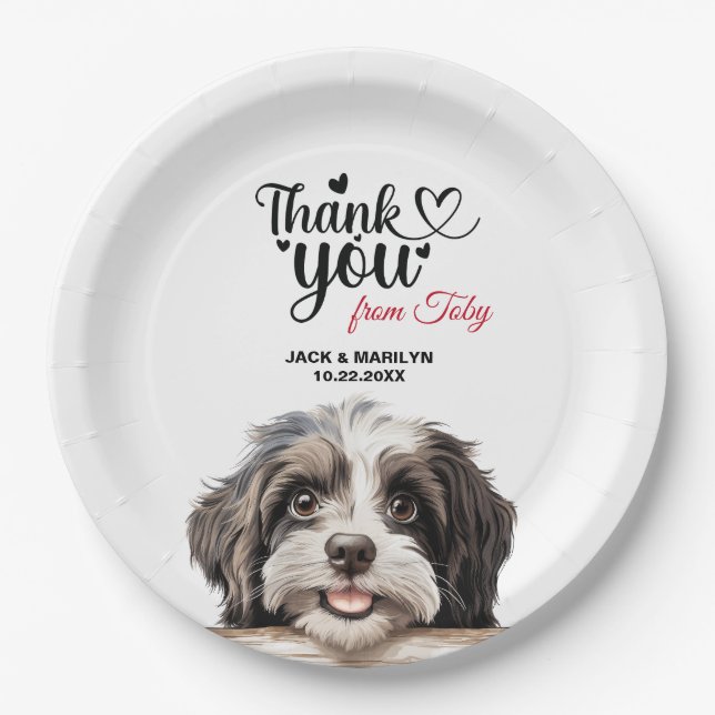 Havanese Wedding Vielen Dank Pappteller (Vorderseite)