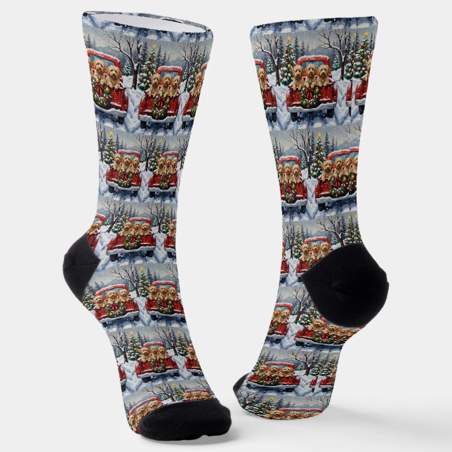 Havanese Weihnachten Rotes Lastwagen Ferien Socken (Gewinkelt)