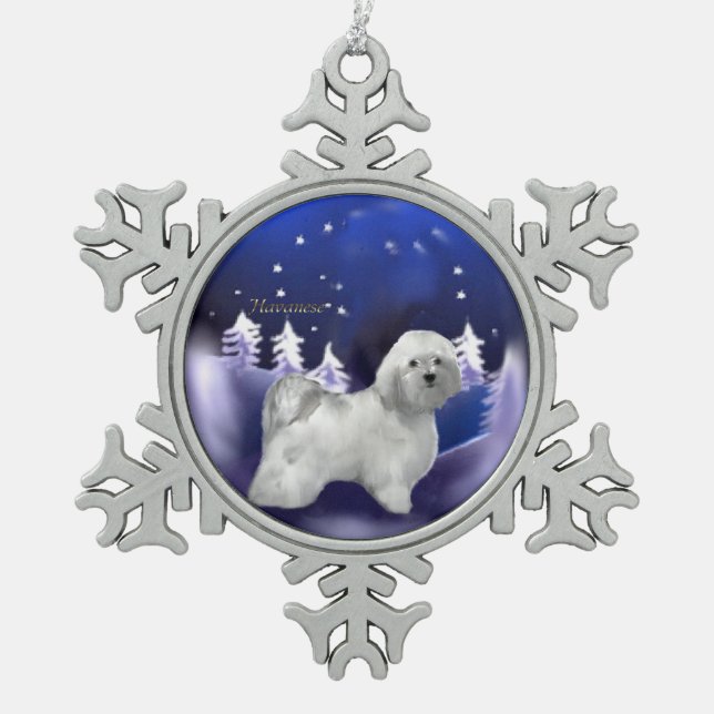 Havanese Weihnachten Schneeflocken Zinn-Ornament (Vorderseite)
