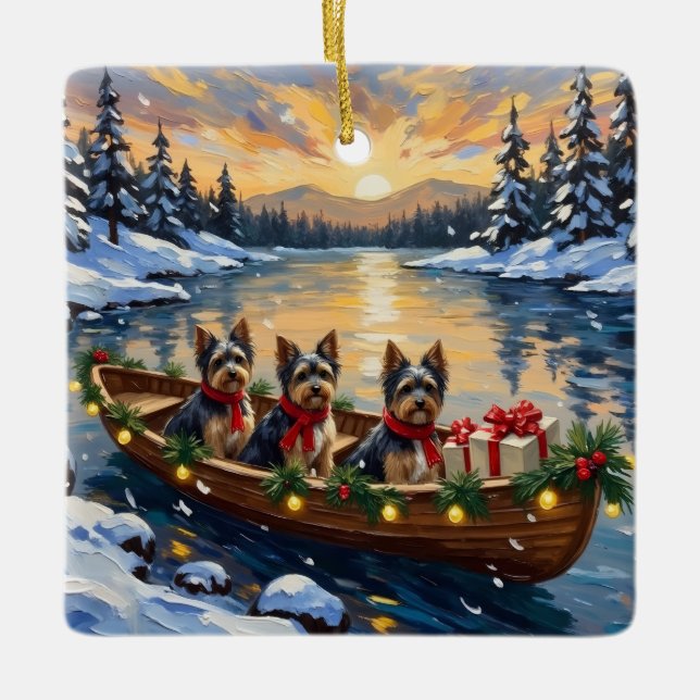 Havanese Weihnachtsboot-Feiertag Keramikornament (Vorderseite)