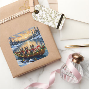 Havanese Weihnachtsboot-Feiertag Quadratischer Aufkleber