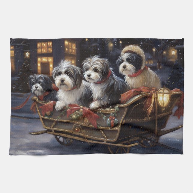 Havanese Weihnachtsfeiertage Geschirrtuch (Horizontal)