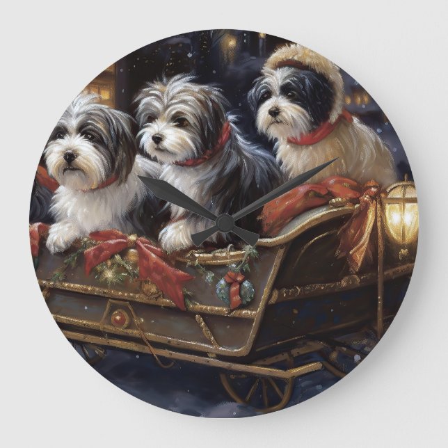 Havanese Weihnachtsfeiertage Große Wanduhr (Vorderseite)