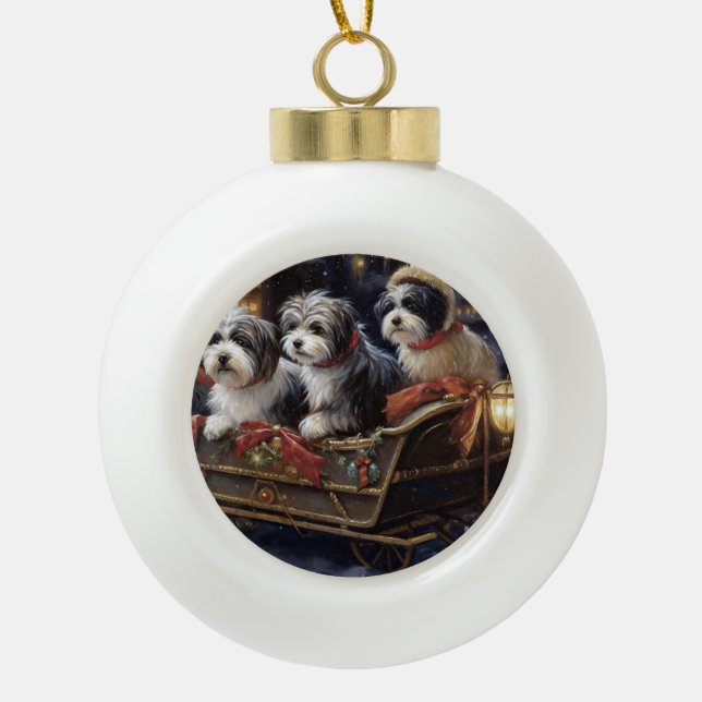 Havanese Weihnachtsfeiertage Keramik Kugel-Ornament (Vorderseite)