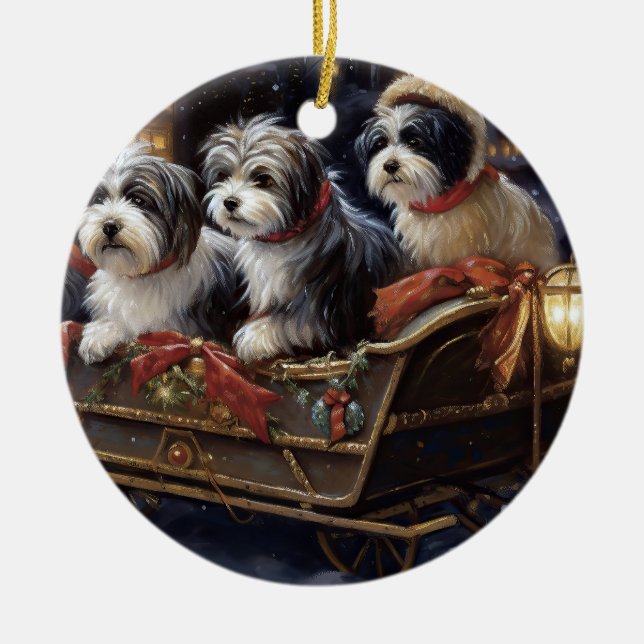 Havanese Weihnachtsfeiertage Keramik Ornament (Vorne)