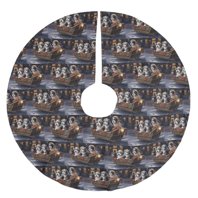 Havanese Weihnachtsfeiertage Polyester Weihnachtsbaumdecke (Vorderseite)