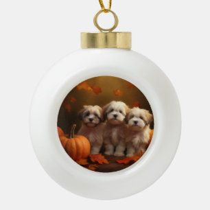 Havanese Welpe Herbstfreude Kürbis Keramik Kugel-Ornament
