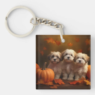 Havanese Welpe Herbstfreude Kürbis Schlüsselanhänger
