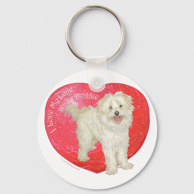Havanese/Westie Mix Valentinstag Schlüsselanhänger (Vorderseite)
