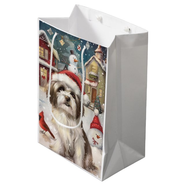 Havanese Winter Wonderland Weihnachtsfreude Mittlere Geschenktüte (Vorderseite Schrägansicht)