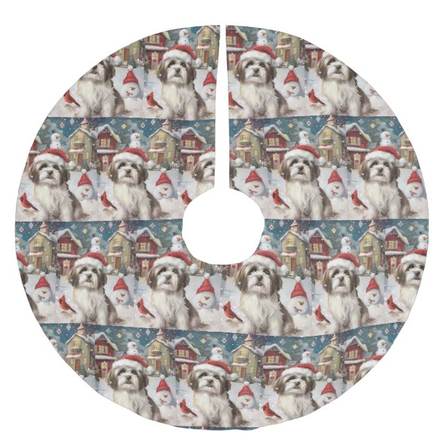 Havanese Winter Wonderland Weihnachtsfreude Polyester Weihnachtsbaumdecke (Vorderseite)