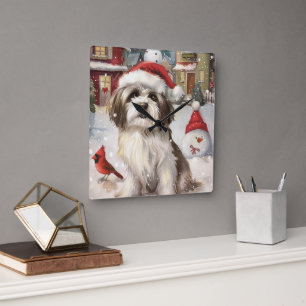 Havanese Winter Wonderland Weihnachtsfreude Quadratische Wanduhr