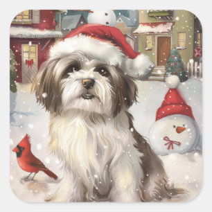Havanese Winter Wonderland Weihnachtsfreude Quadratischer Aufkleber