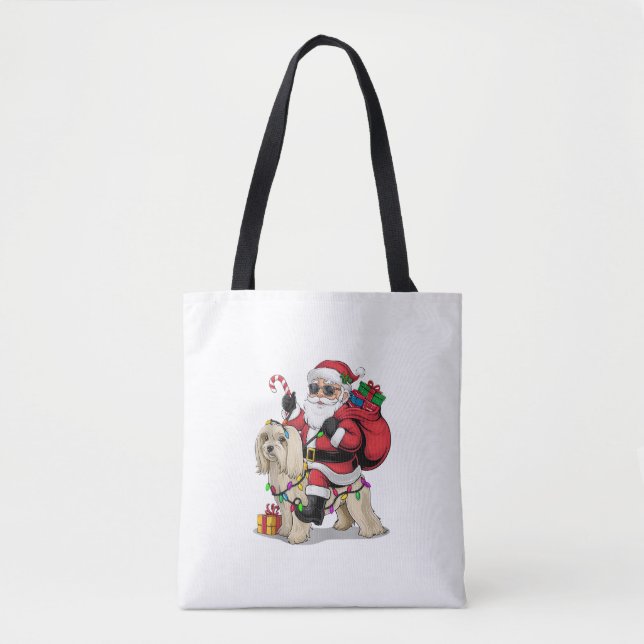 Havanese Xmas Lighting Santa Riding Havanese Hund  (Vorderseite)