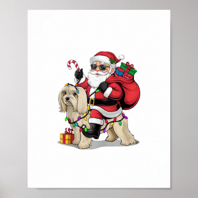 Havanese Xmas Lighting Santa Riding Havanese Hund  Poster (Vorne)