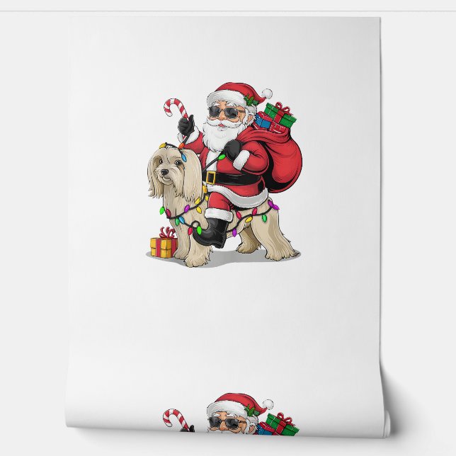 Havanese Xmas Lighting Santa Riding Havanese Hund  Tapete (Abrollen)