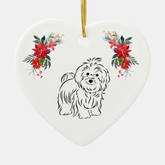 Havanese Zeichnend mit Name Poinsettia Keramik Ornament (Vorne)