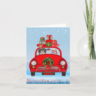 Havaneser im Auto mit dem Weihnachtsmann Karte