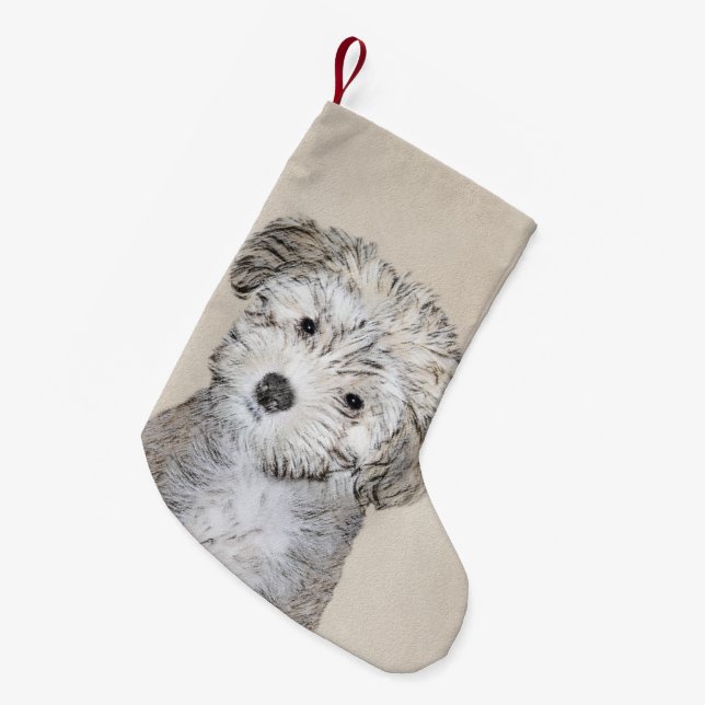 Havanesische Welpenmalerei - Niedliche Original Hu Kleiner Weihnachtsstrumpf (Vorderansicht (hängend))