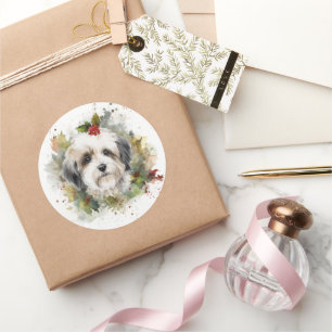 Havanesischer Weihnachts-Kranz Fröhlicher Hund Runder Aufkleber